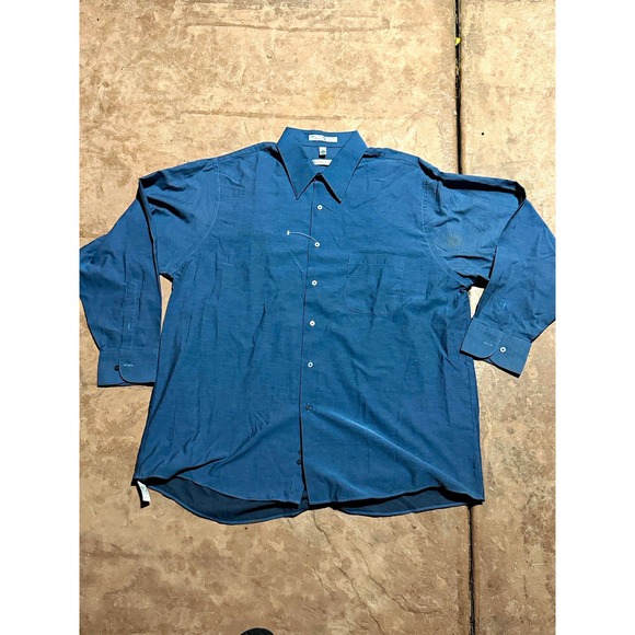 Geoffrey Beene Other - Geoffrey Beene Men's 34 Blue Solid Woven Long Sleeve Point Collar Button-Up